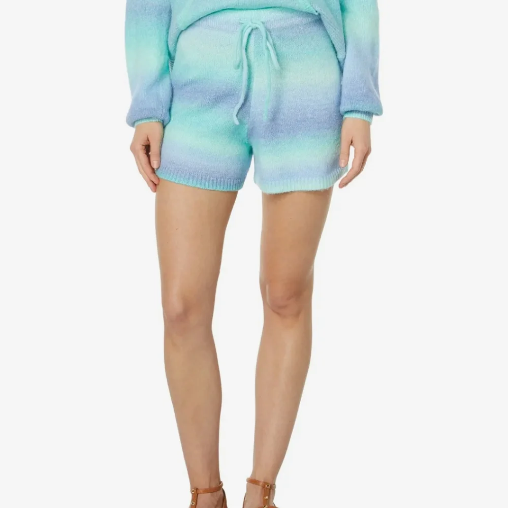 Lilly Pulitzer Wanetta Surf Blue Space Dye Sweater Shorts Size L (1366)